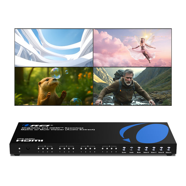 OREI 4K@30Hz 4x4 HDMI™ Seamless Matrix w/ Multi Viewer (Audio Extract)