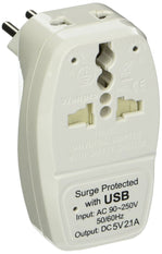 OREI Type N Universal 3 in 1 Plug Adapter for Brazil Travel with USB and Surge Protection-Grounded.
