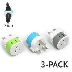 OREI UK, Ireland, Dubai Travel Plug Adapter - 2 USA Inputs -  3 Pack - Type G