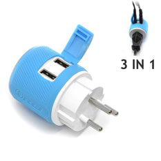 OREI Israel, Palestine Travel Plug Adapter - Dual USB - Surge Protection - Type H