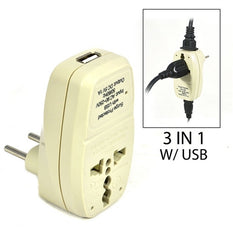 Type C - OREI Grounded 3 in 1 Plug Adapter with USB & Surge Protection - Europe, Russia, UAE