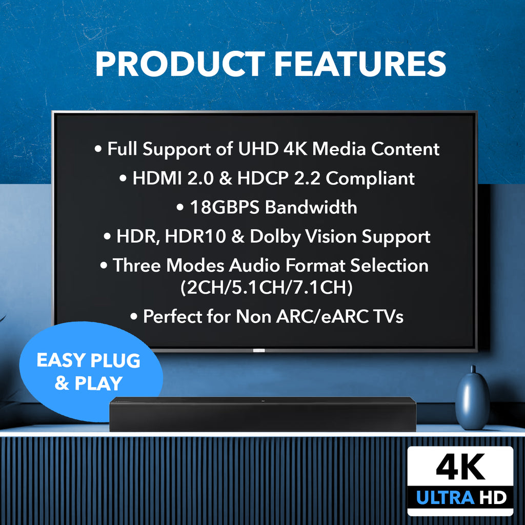 Dual HDMI eARC Audio Extractor 4K@60Hz with Optical Port & 3.5mm jack
