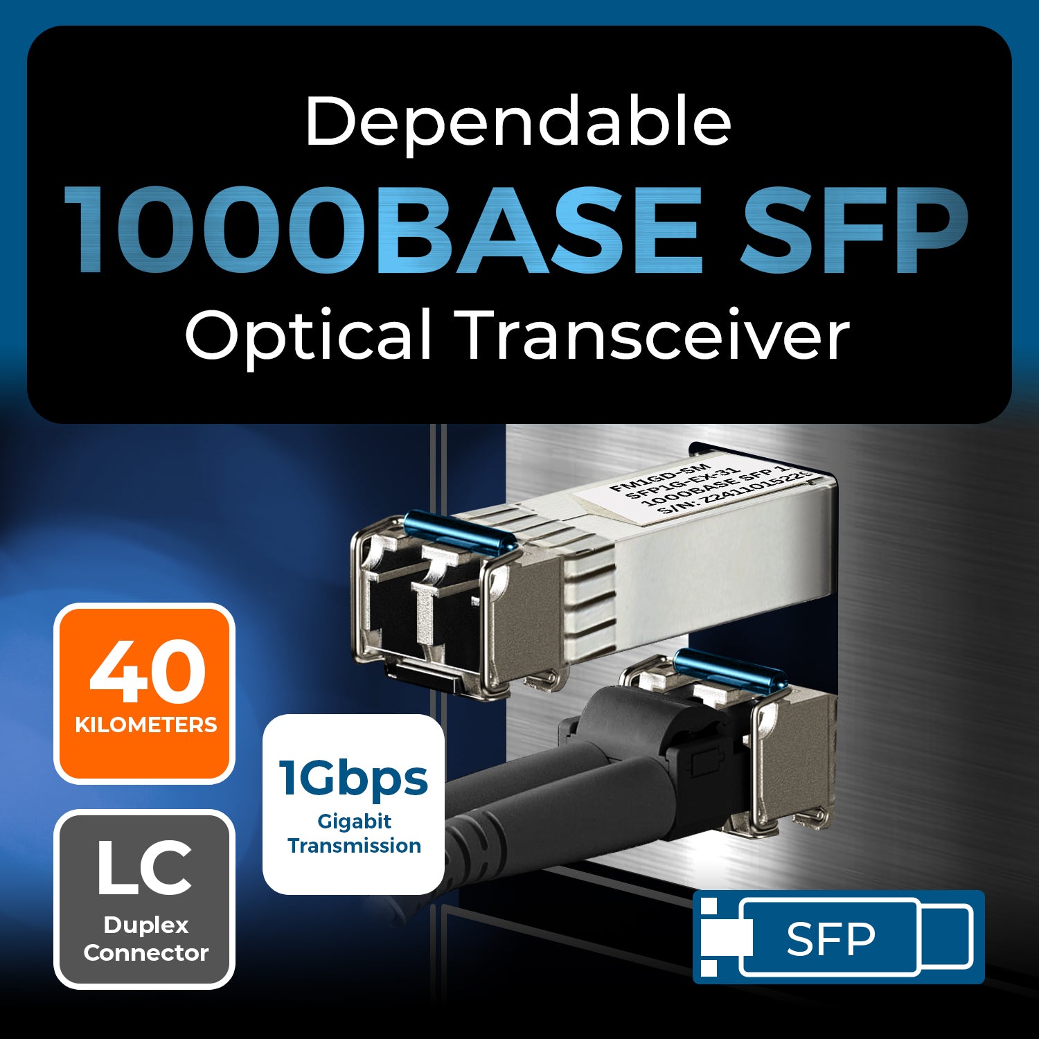 Optical Module Code Board OREI 1G SFP Single-Mode Optical Module (1000BASE-EX, 1310nm, 40km) - F