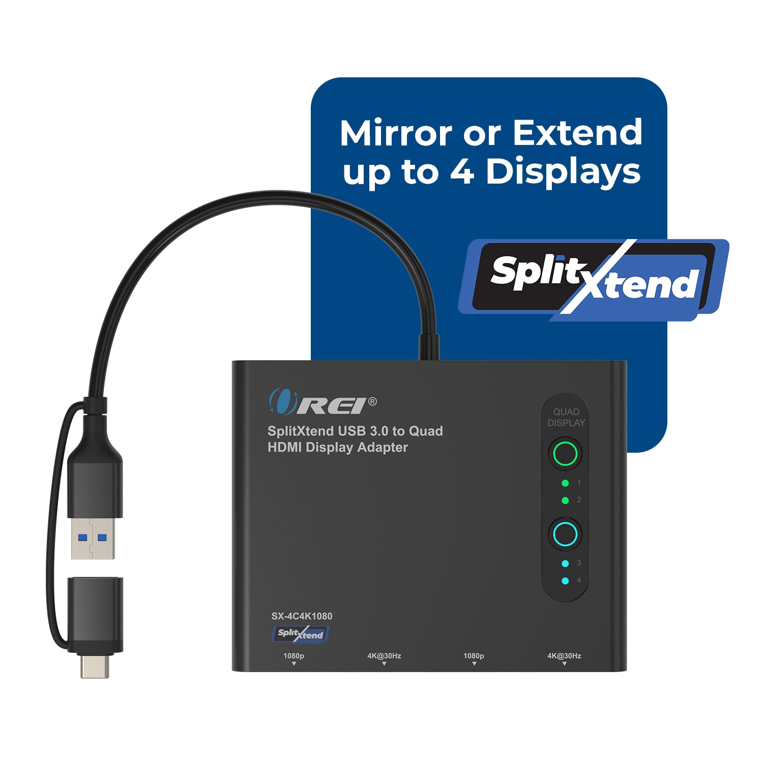 OREI SplitXtend USB 3.0 to Quad HDMI Display Adapter (SX-4C4K1080)