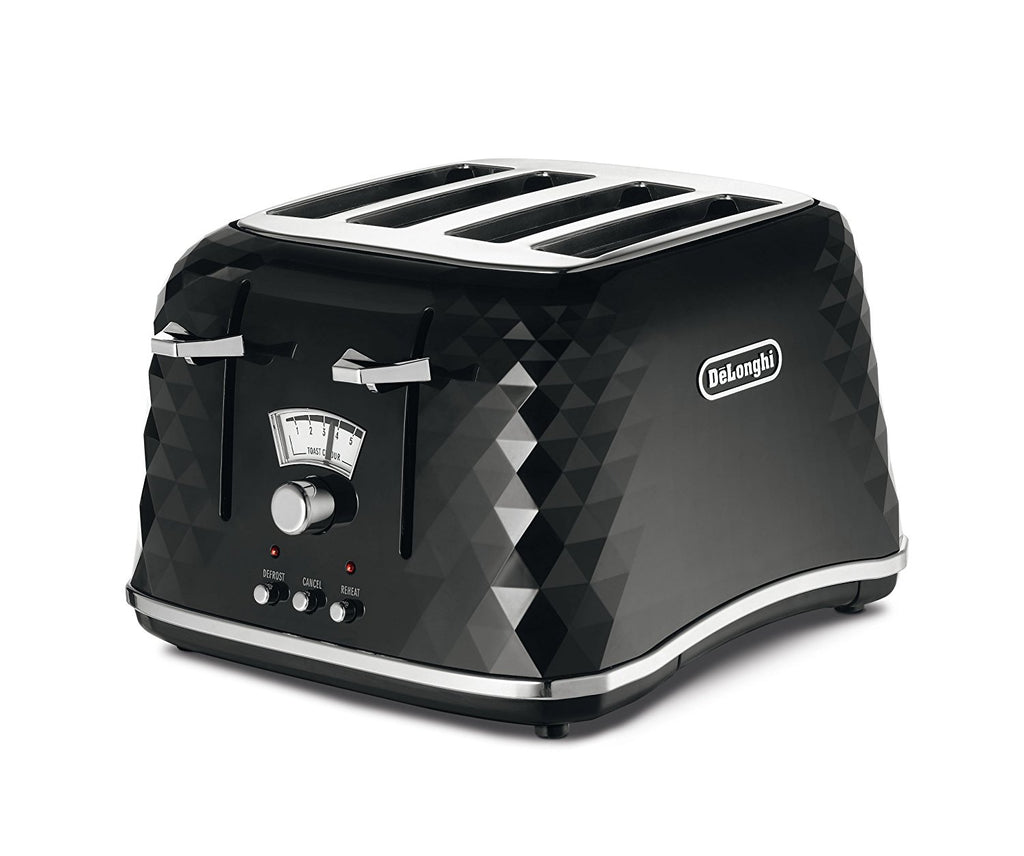 Delonghi CTJ4003.BK Brillante Faceted 4 Slice Toaster - Black 1800W