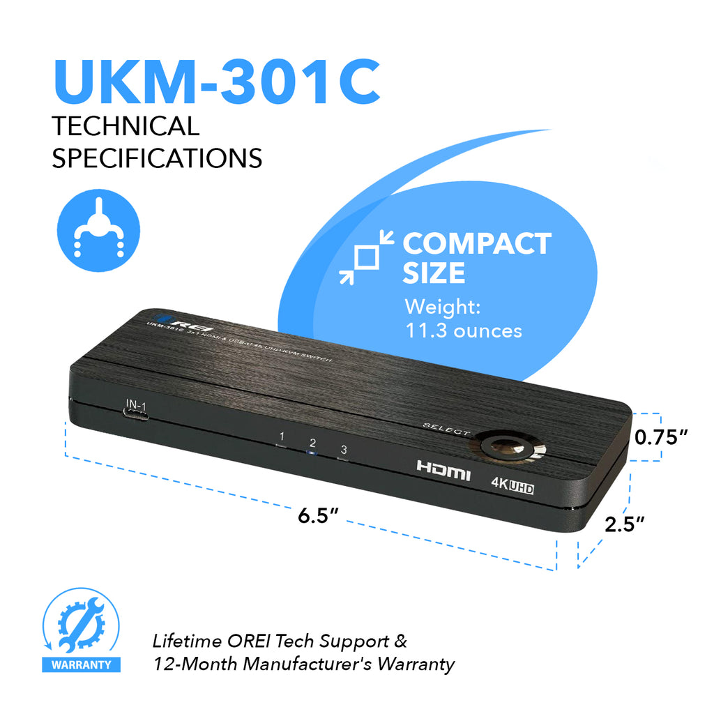 OREI UHD-301C: UltraHD 3x1 HDMI Switch- Bombay Electronics