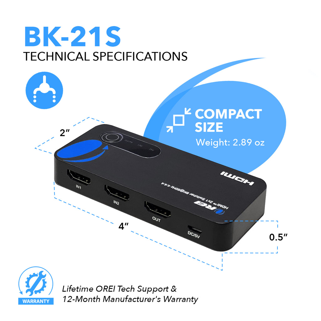 8K 2x1 HDMI Switch 4K @ 120hz - 48Gbps - Prefect For