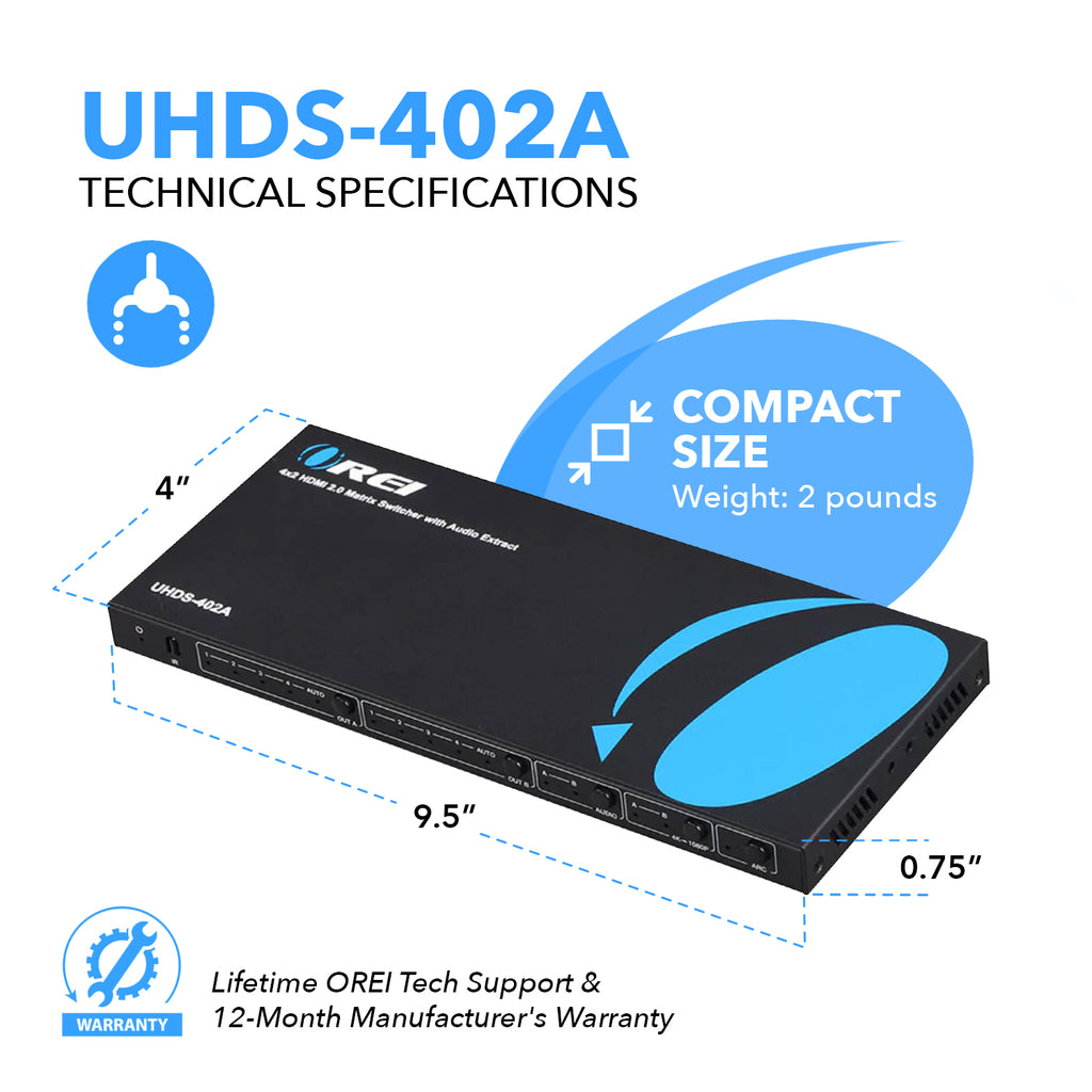 4x4 HDMI Matrix with Audio Extractor 4K@60Hz HDR 18Gbps HDMI 2.0