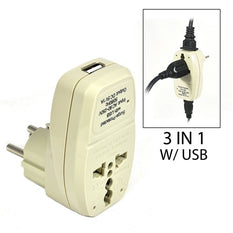 Type H - OREI Grounded 3 in 1 Plug Adapter with USB & Surge Protection - Israel