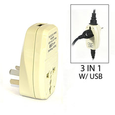 Type I - OREI Grounded 3 in 1 Plug Adapter with USB & Surge Protection - Argentina, Australia, China