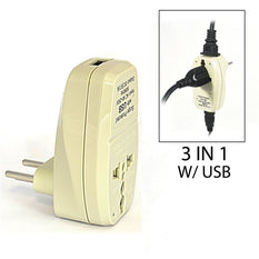 Type J - OREI Grounded 3 in 1 Plug Adapter with USB & Surge Protection - Switzerland, Jordan