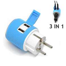 OREI Germany, France, Schuko Travel Plug Adapter - Dual USB - Surge Protection - Type E/F